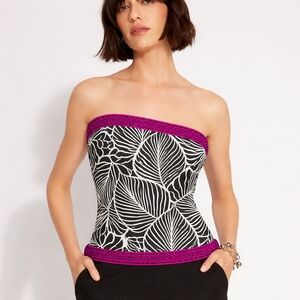 NWT White House Black Market Pink Black White Palm Leaf Bustier Top Size 8